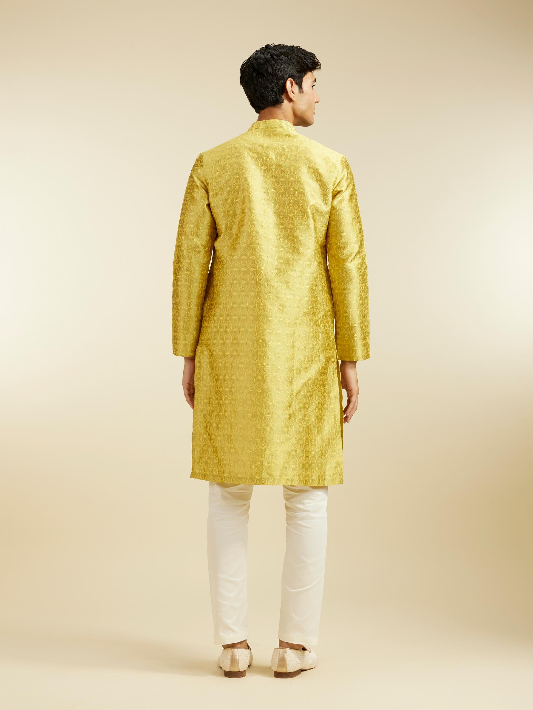 Diwas Men Mehndi Green Star Self Patterned Kurta