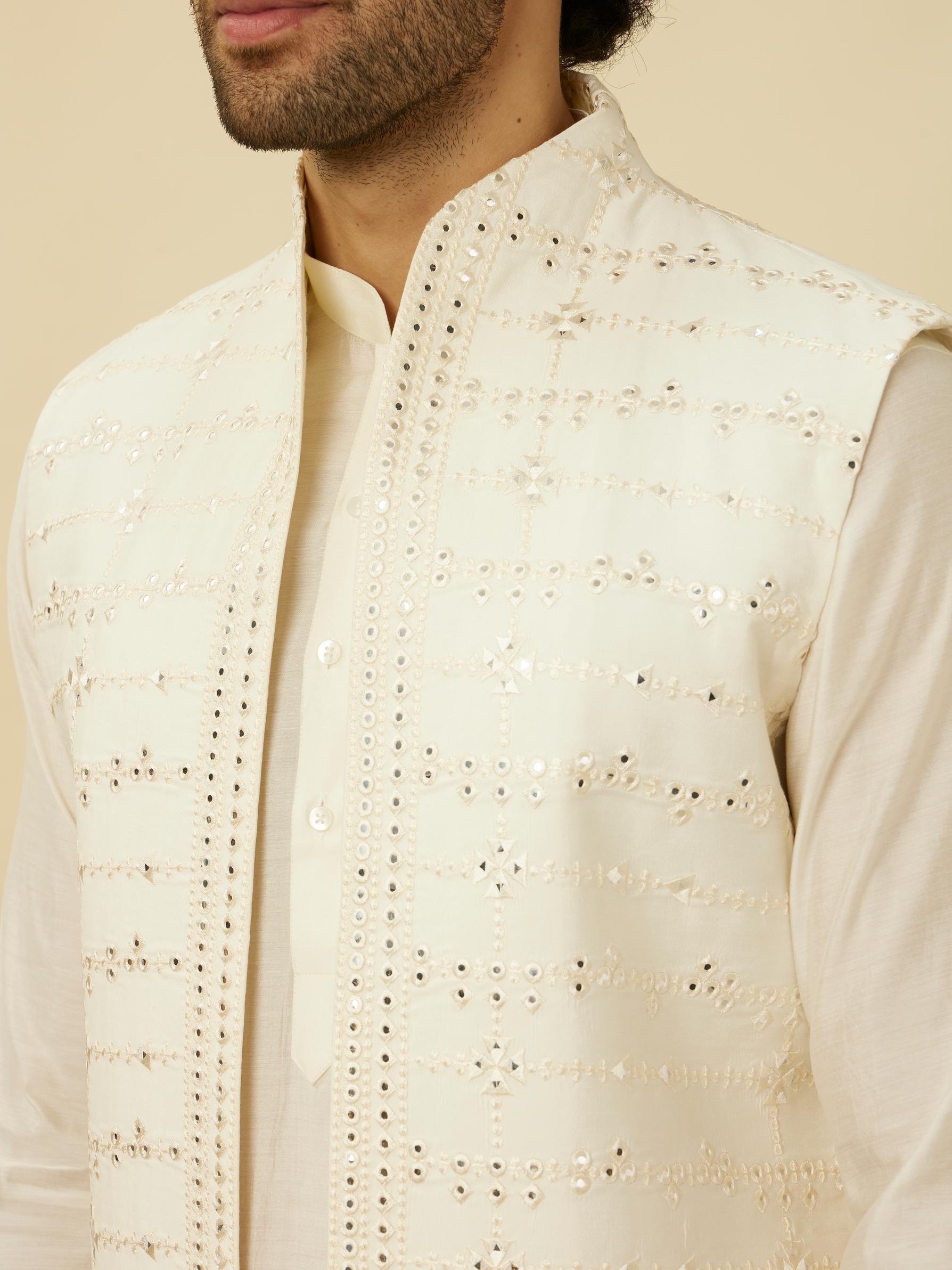 Twamev Men Dazzling White Kurta Jacket Set