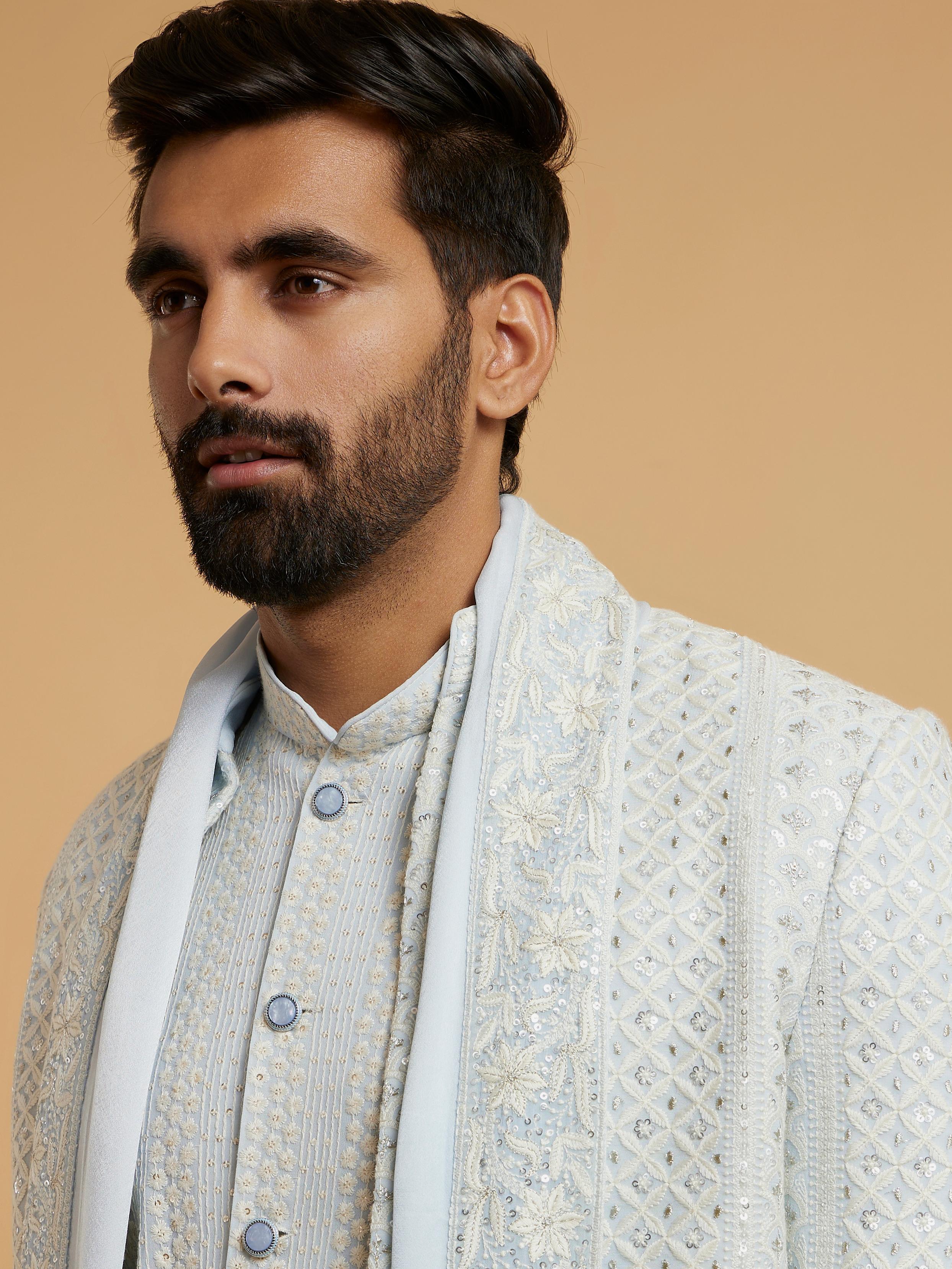 Twamev Men Light Blue Grandeur Indo Western