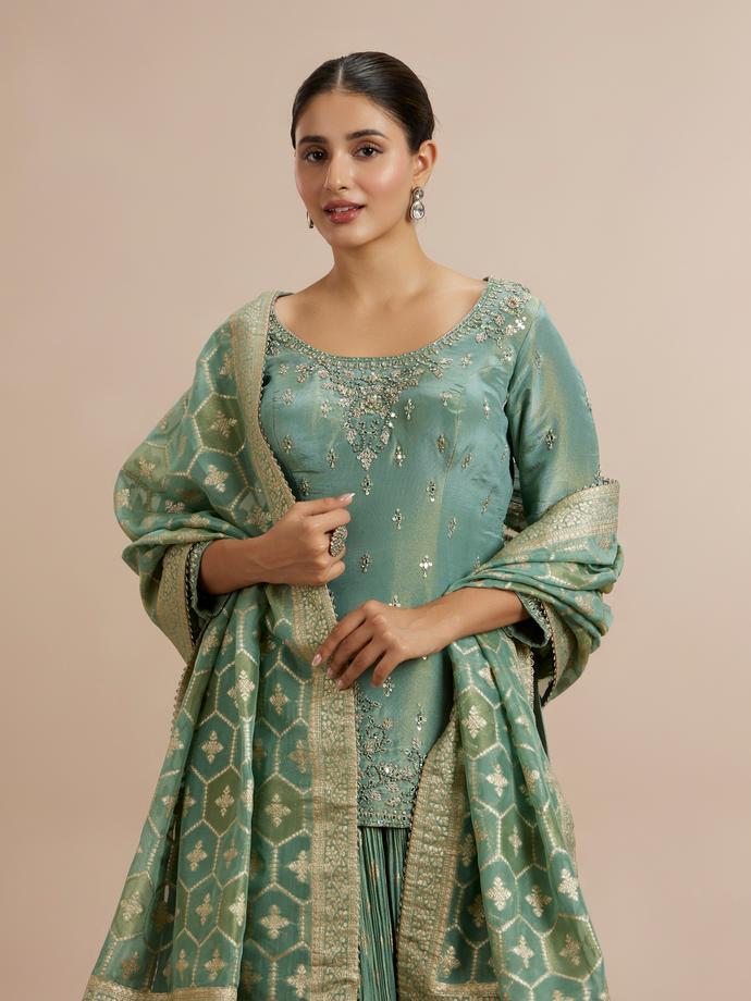 Twamev Women Enchanted Sea Green Elegance Lehenga