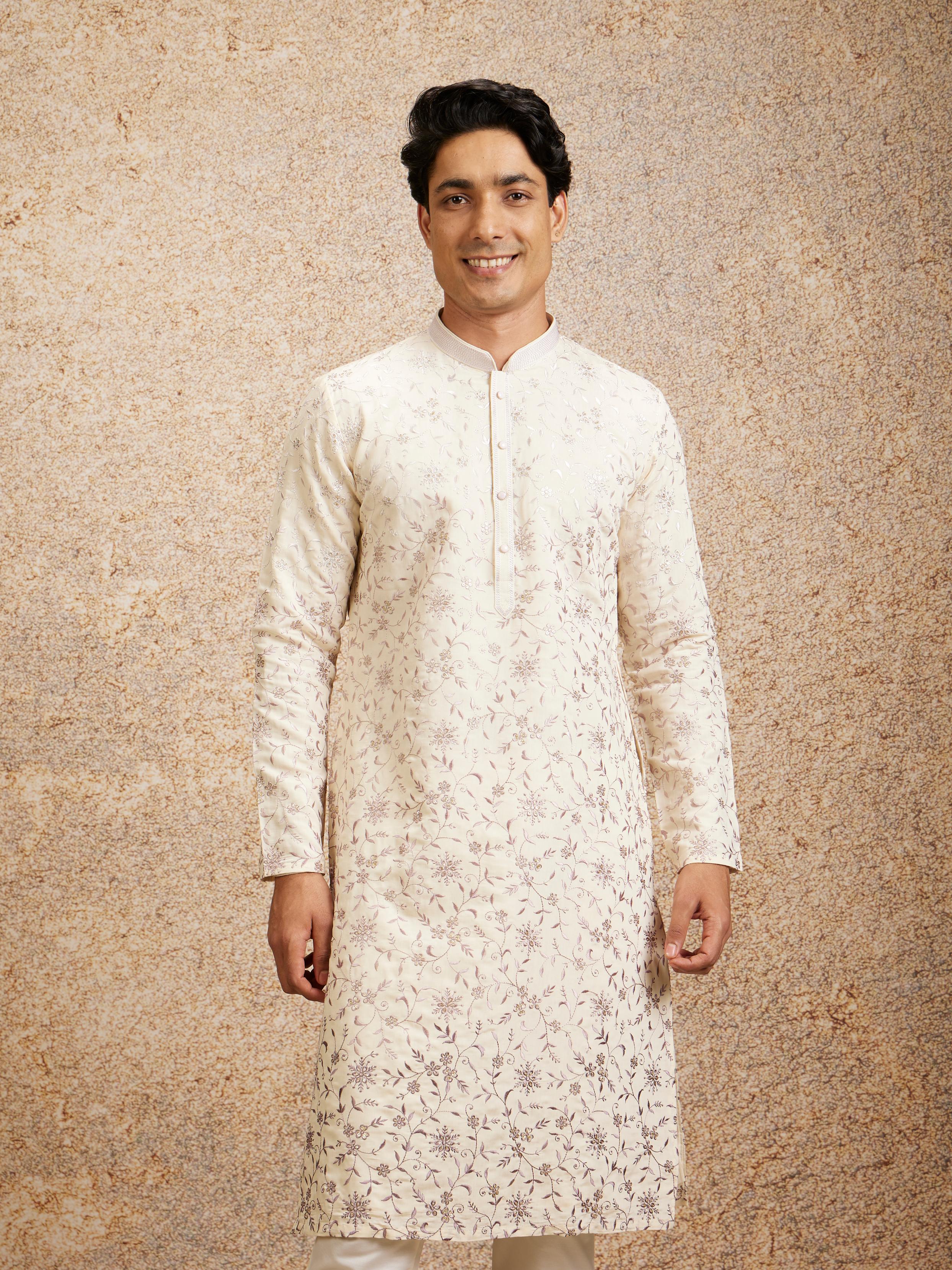 Twamev Men Purple Cream Rhapsody Kurta Pajama