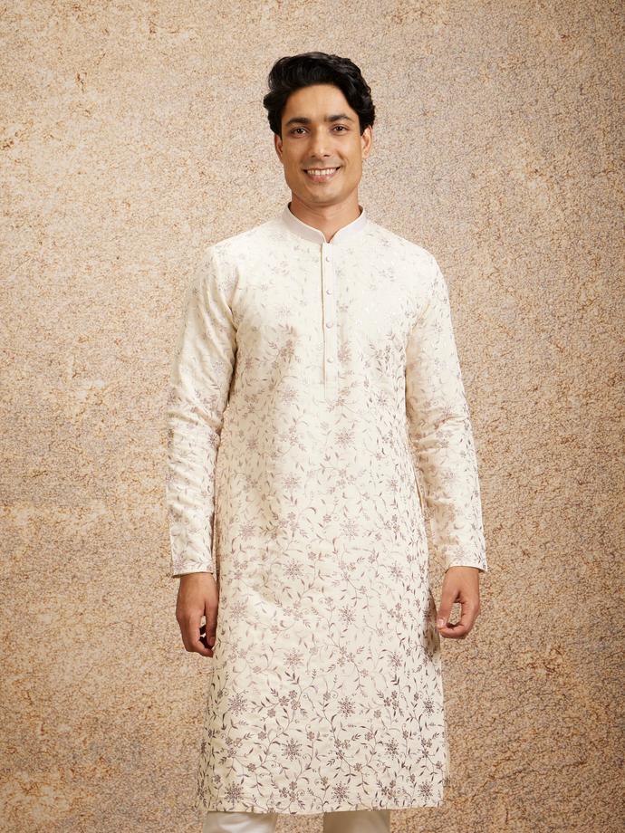 Twamev Men Purple Cream Rhapsody Kurta Pajama