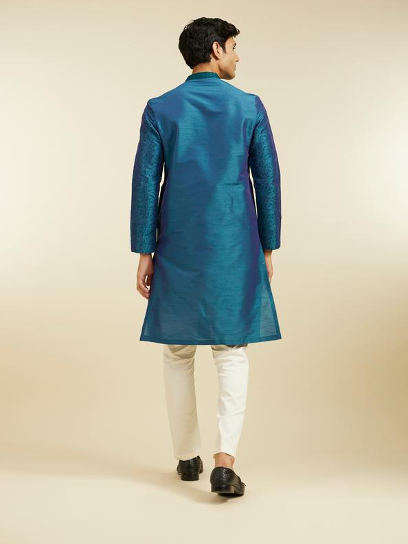Diwas Men Teal Green Bel Embroidered Kurta with Sequin Work
