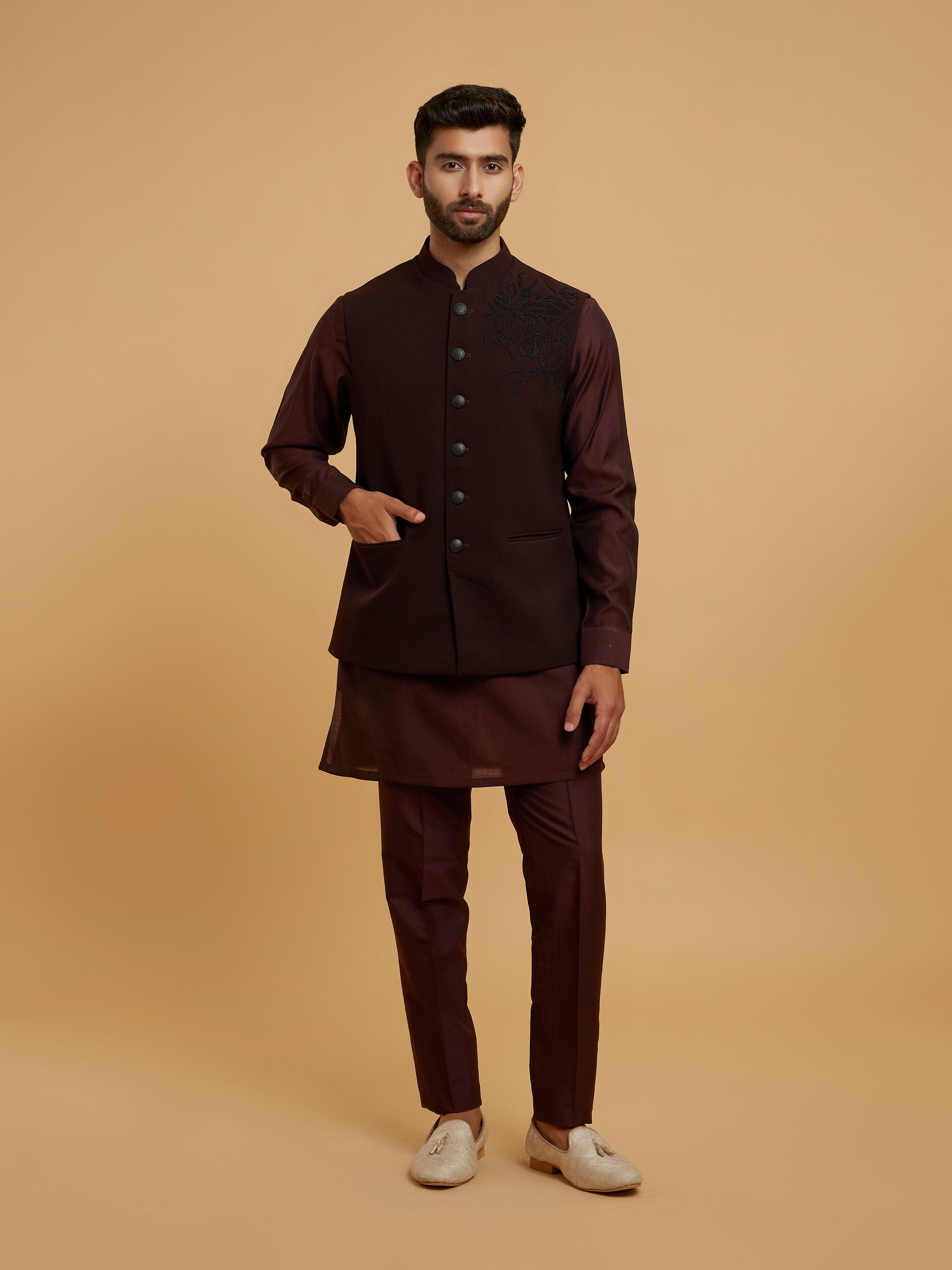 Twamev Men Maroon Elegance Kurta Jacket Set