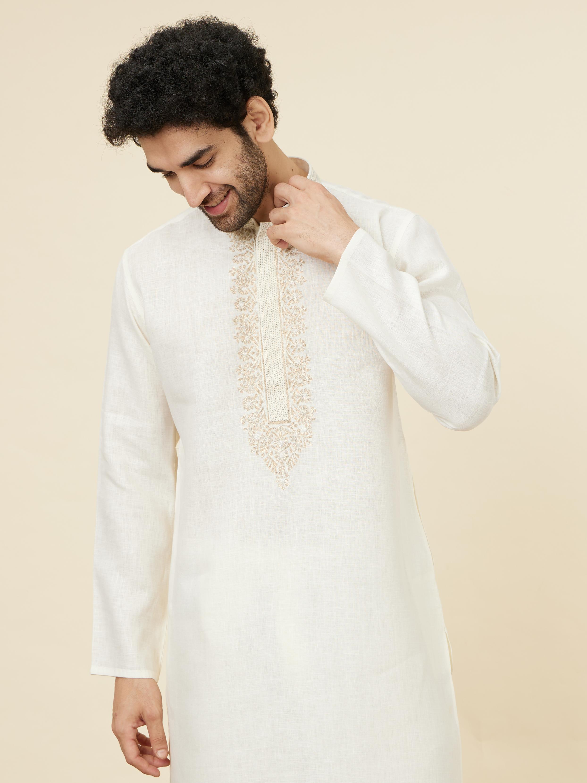 Twamev Men Cream Connection Kurta Set