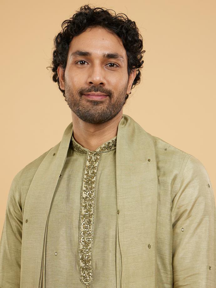 Twamev Men Olive Green Elegance Kurta Set with Dupatta