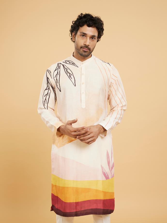 Twamev Men Peachy Glow Kurta Pajama Set