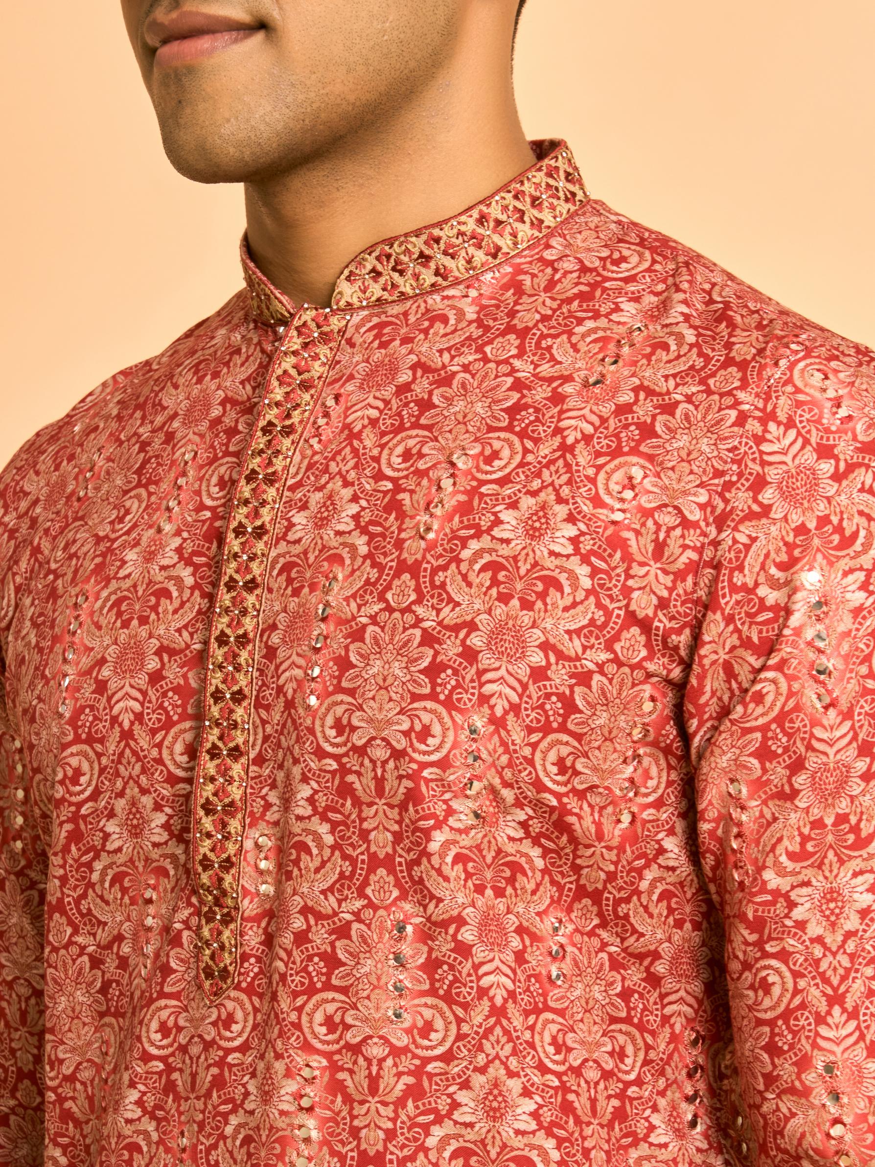 Diwas Men Lustrous Red Kurta