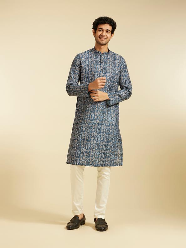 Diwas Men Cobalt Blue Aztec Printed Kurta