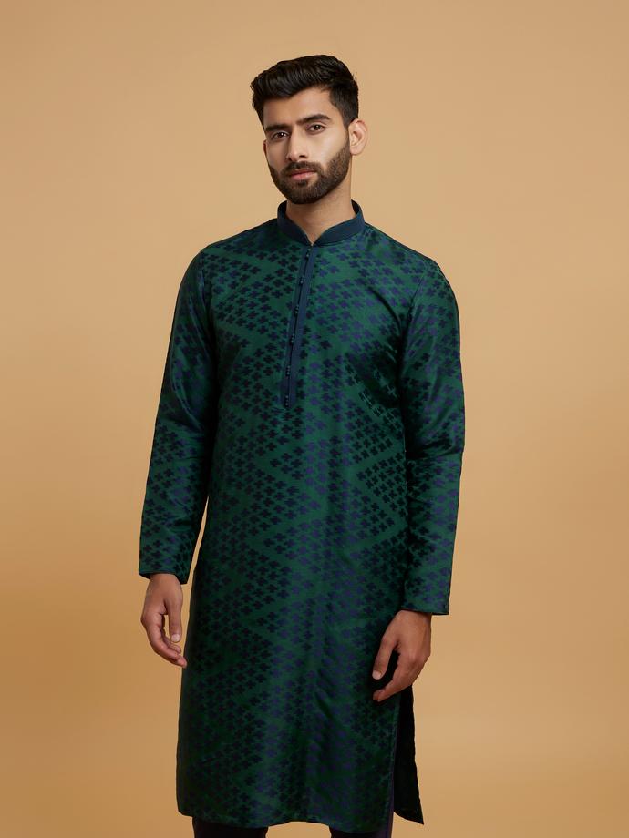 Twamev Men Dreamy Teal Green Kurta Pajama Set