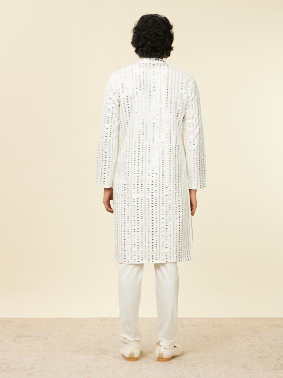 Twamev Men Warm White Kurta Set with Mirror Work