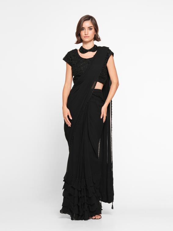 Twamev Women Black Elegance Georgette Saree