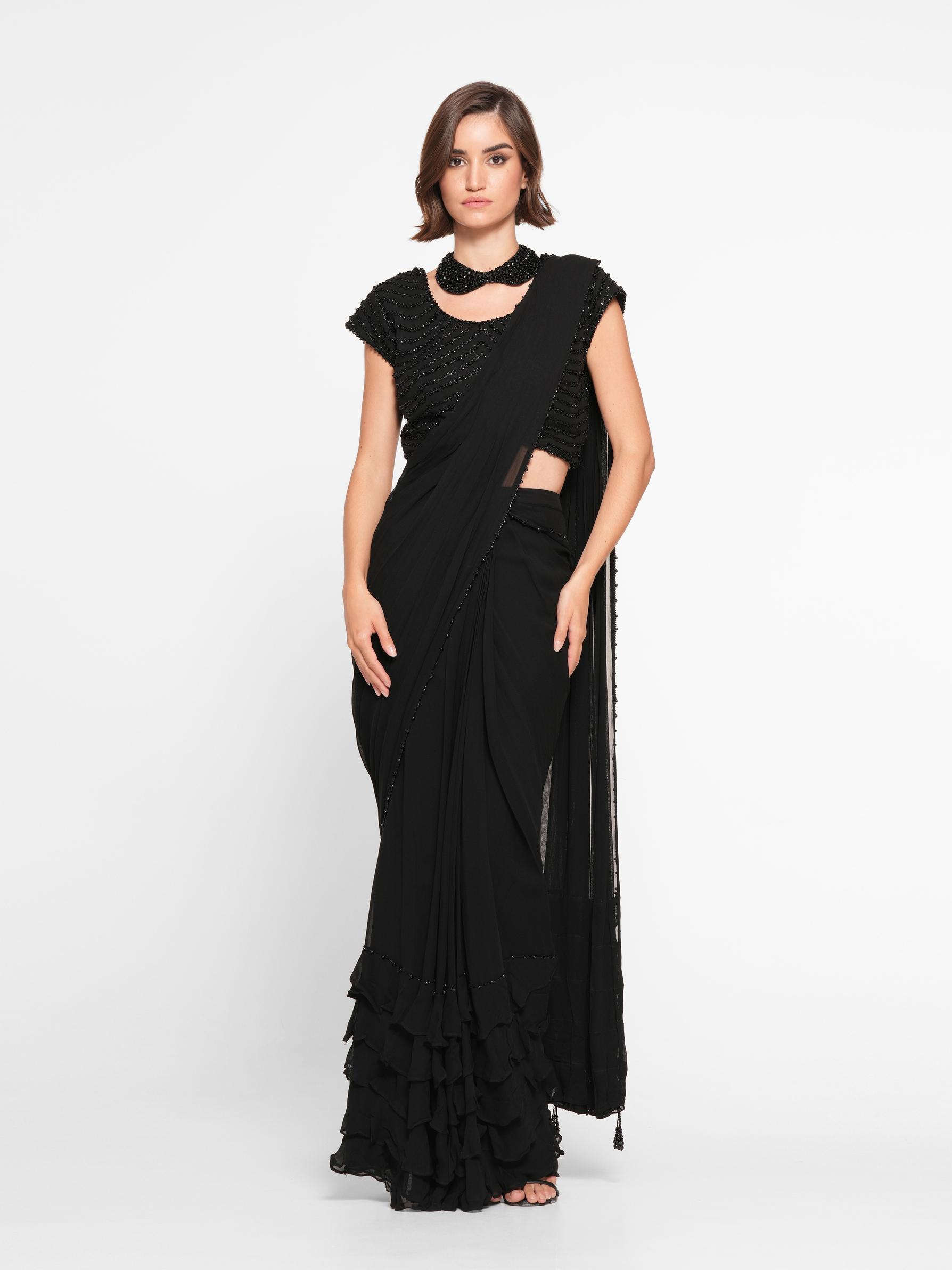 Twamev Women Black Elegance Georgette Saree