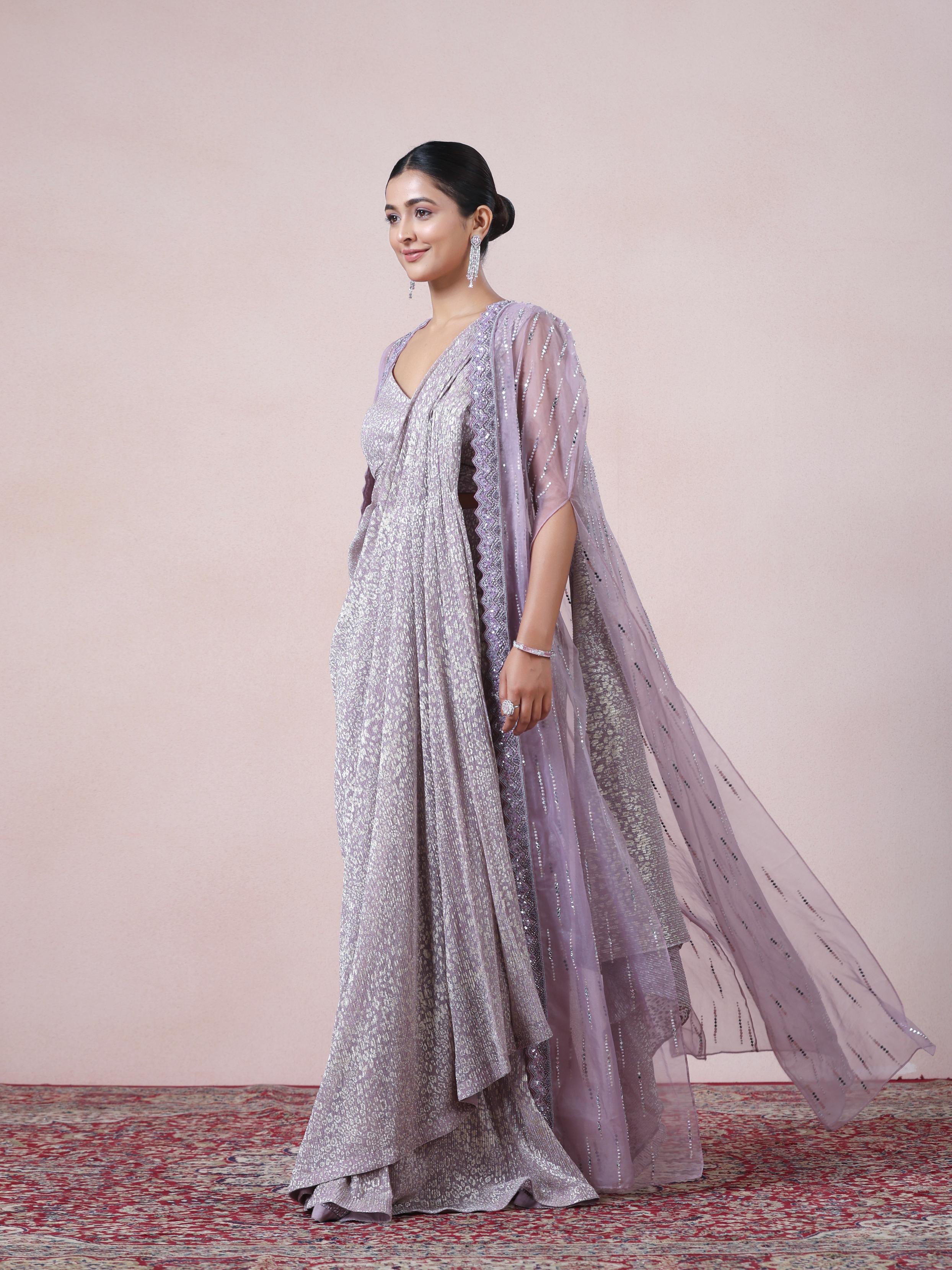 Twamev Women Majestic Purple Net Saree