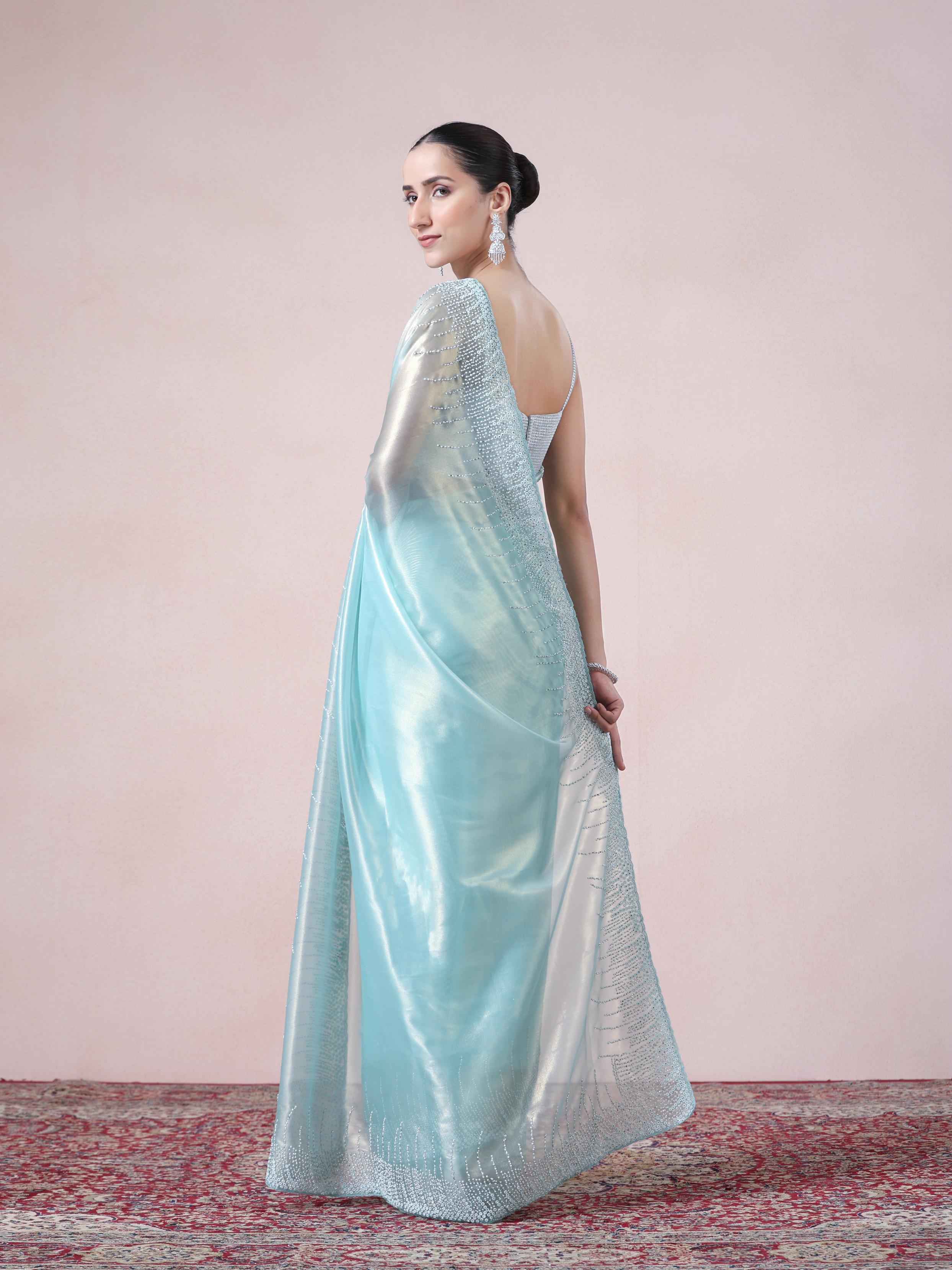 Twamev Women Sophisticated Sea Green Organza Saree