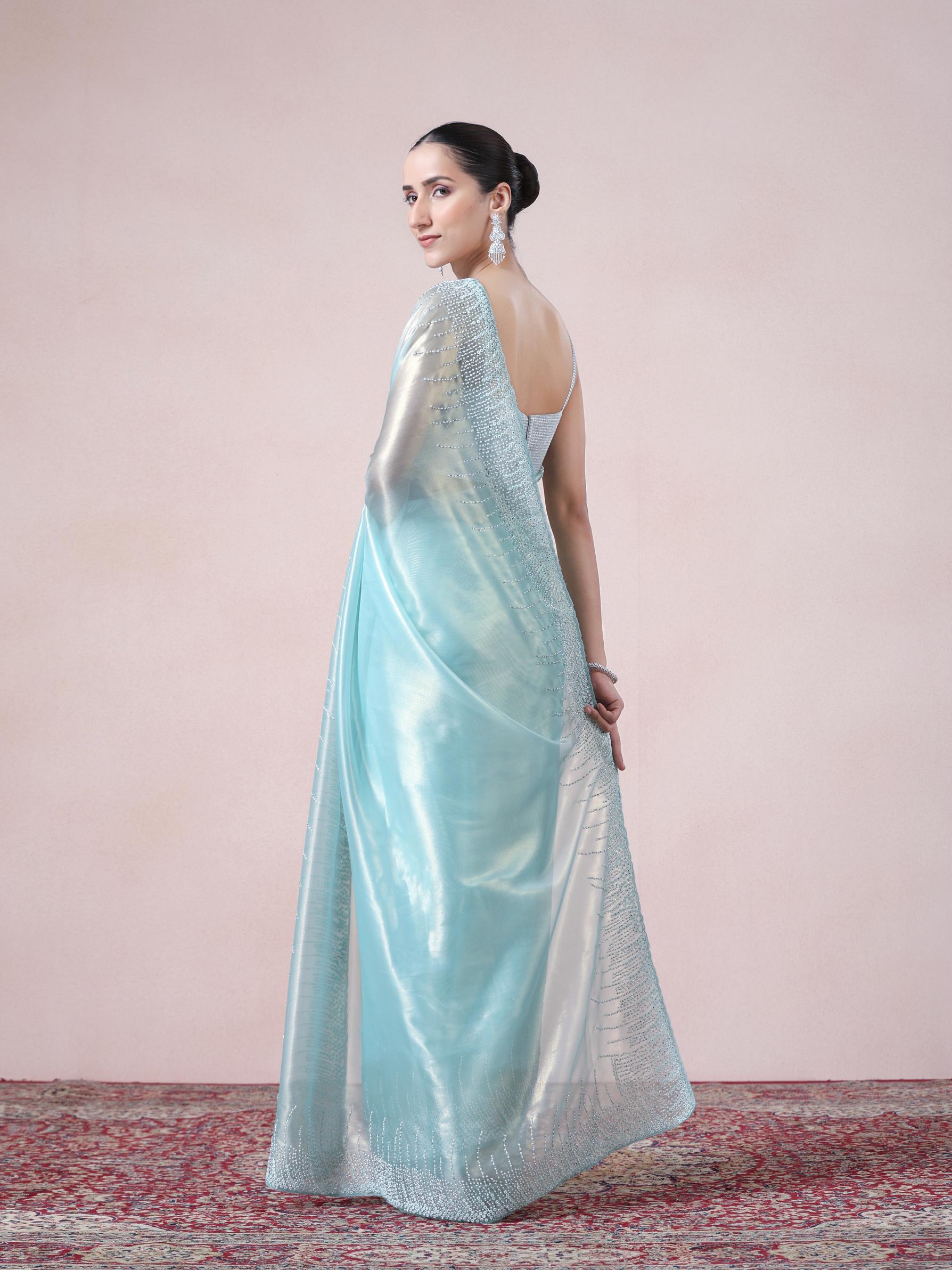 Twamev Women Sophisticated Sea Green Organza Saree
