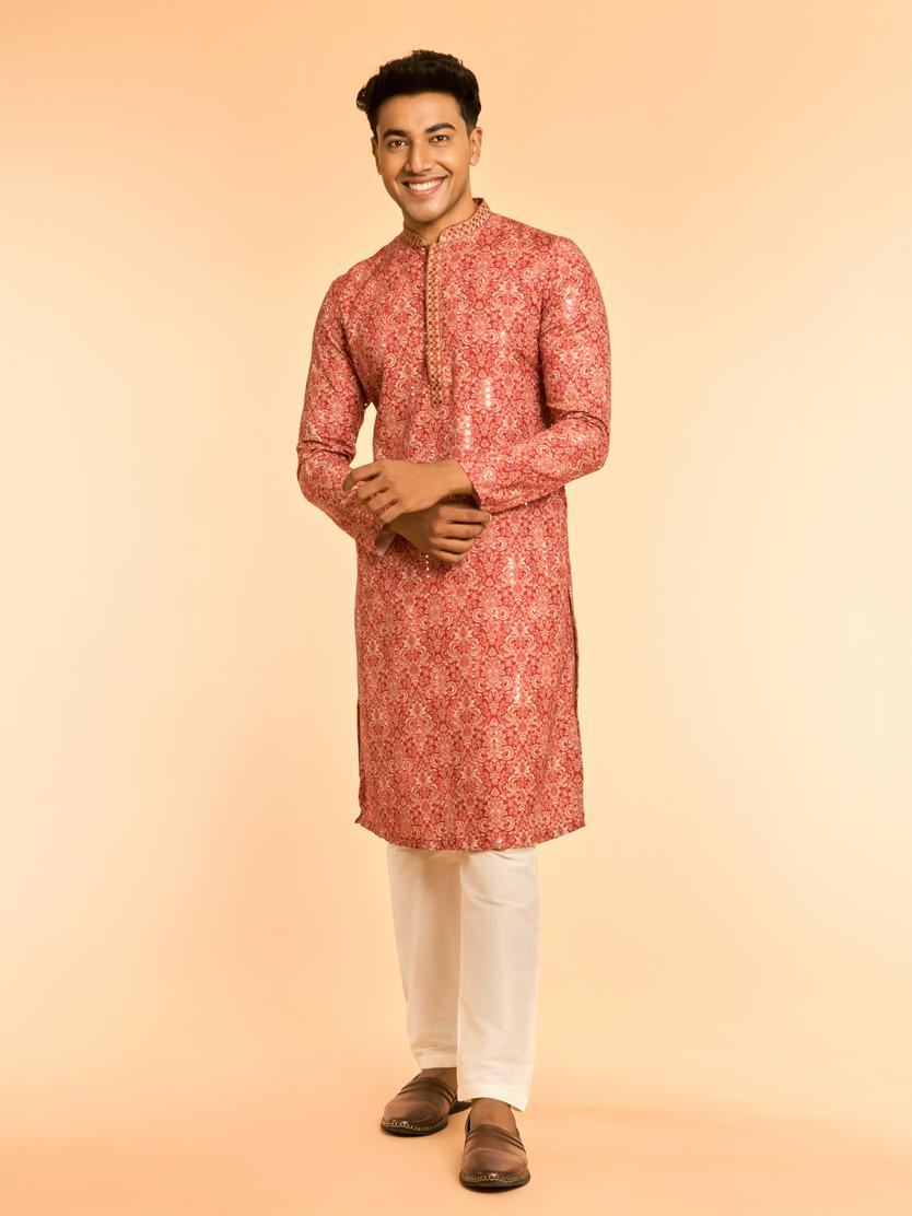 Diwas Men Lustrous Red Kurta