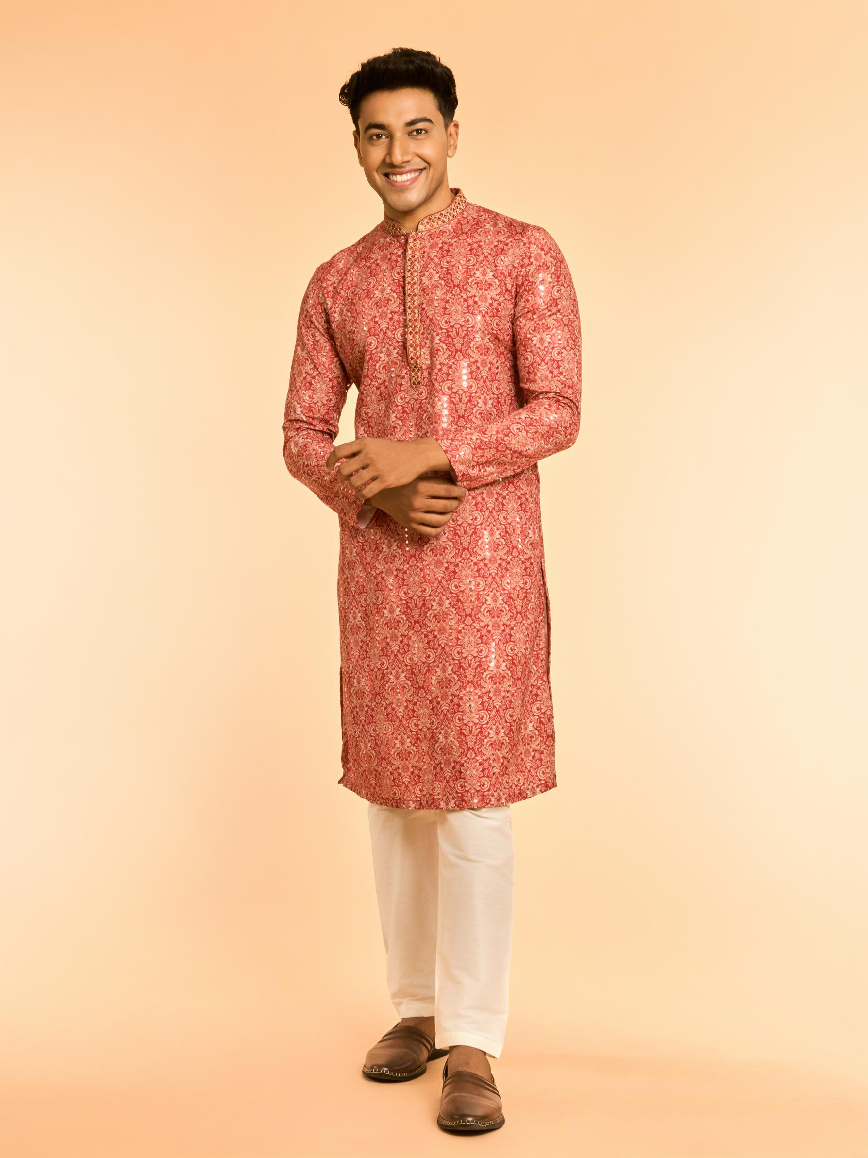 Diwas Men Lustrous Red Kurta
