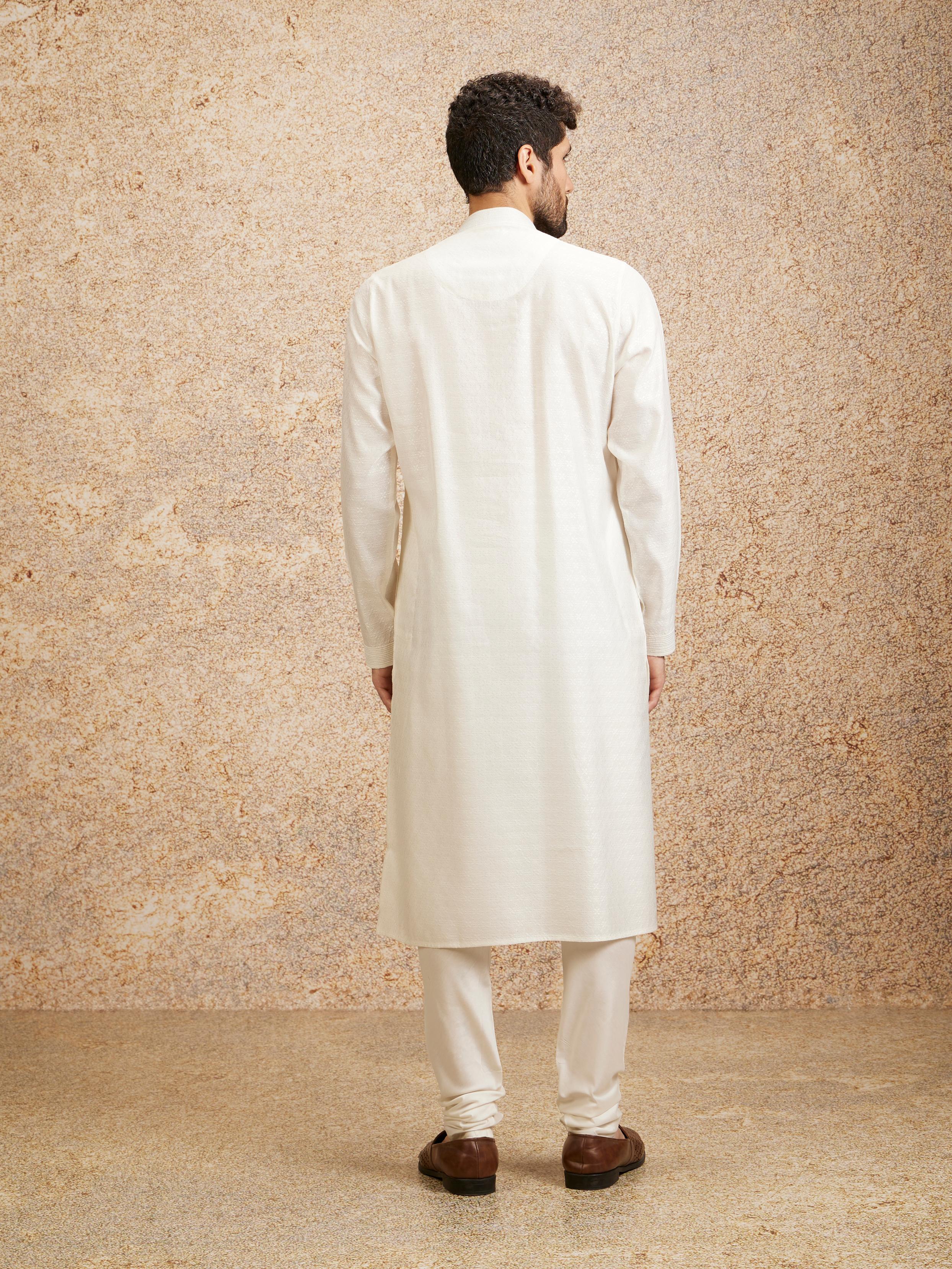 Twamev Men Embellished Warm White Kurta Pajama