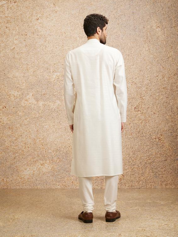 Twamev Men Embellished Warm White Kurta Pajama