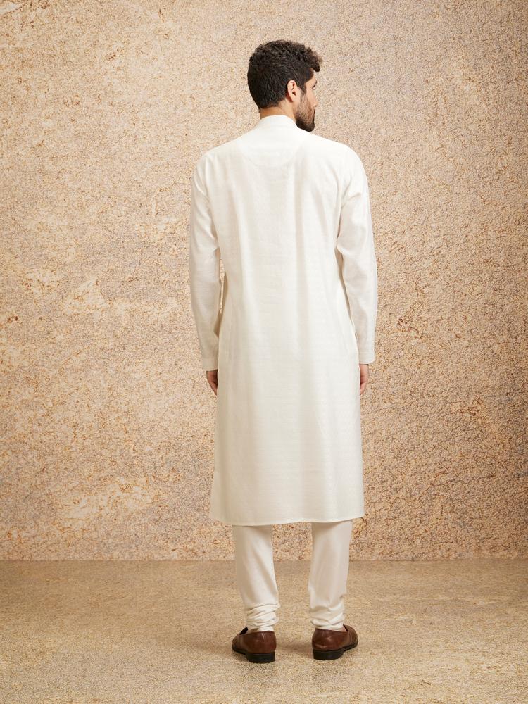 Twamev Men Embellished Warm White Kurta Pajama