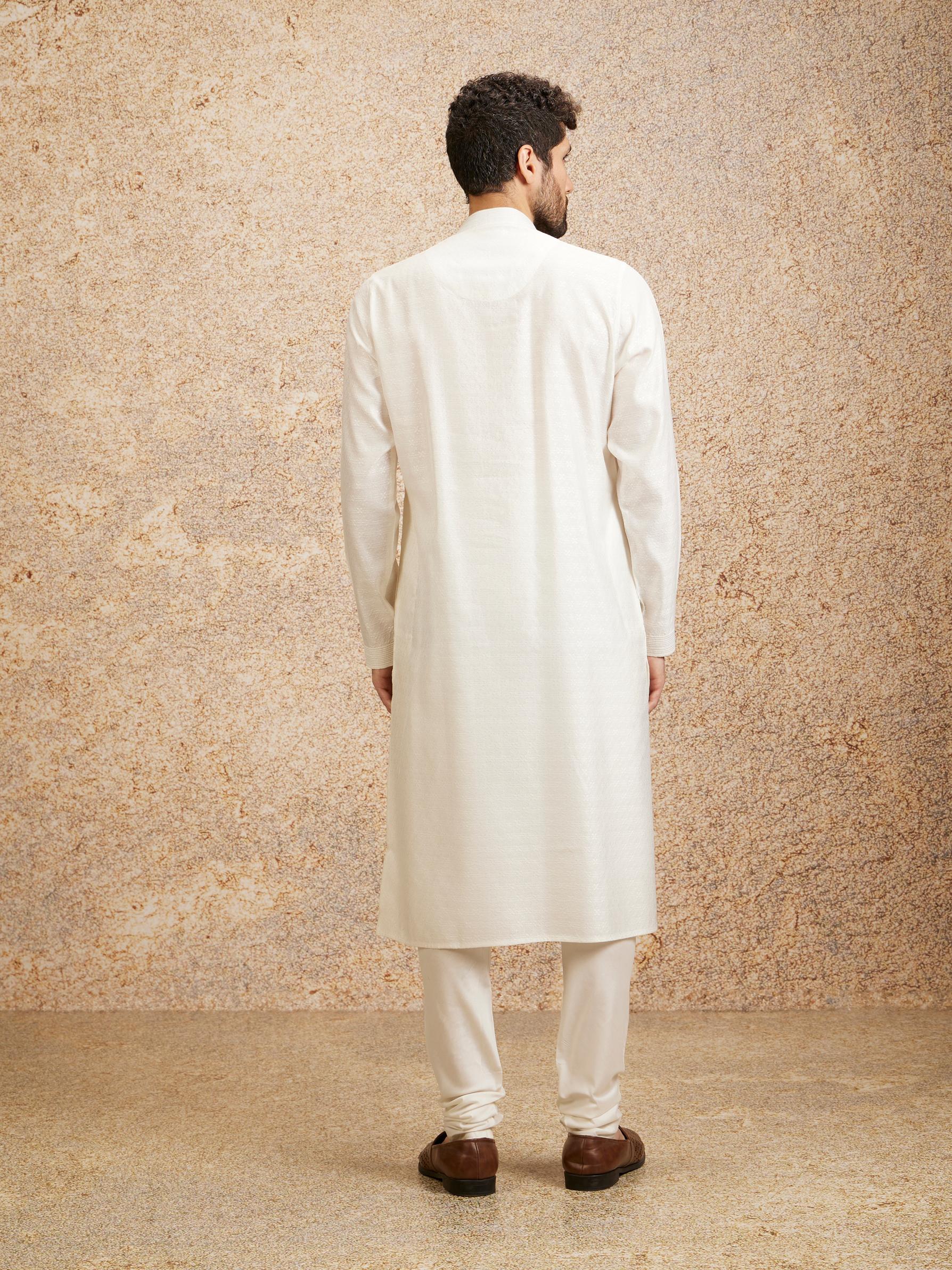 Twamev Men Embellished Warm White Kurta Pajama