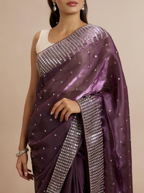 Twamev Women Lavish Purple Panache Organza Saree
