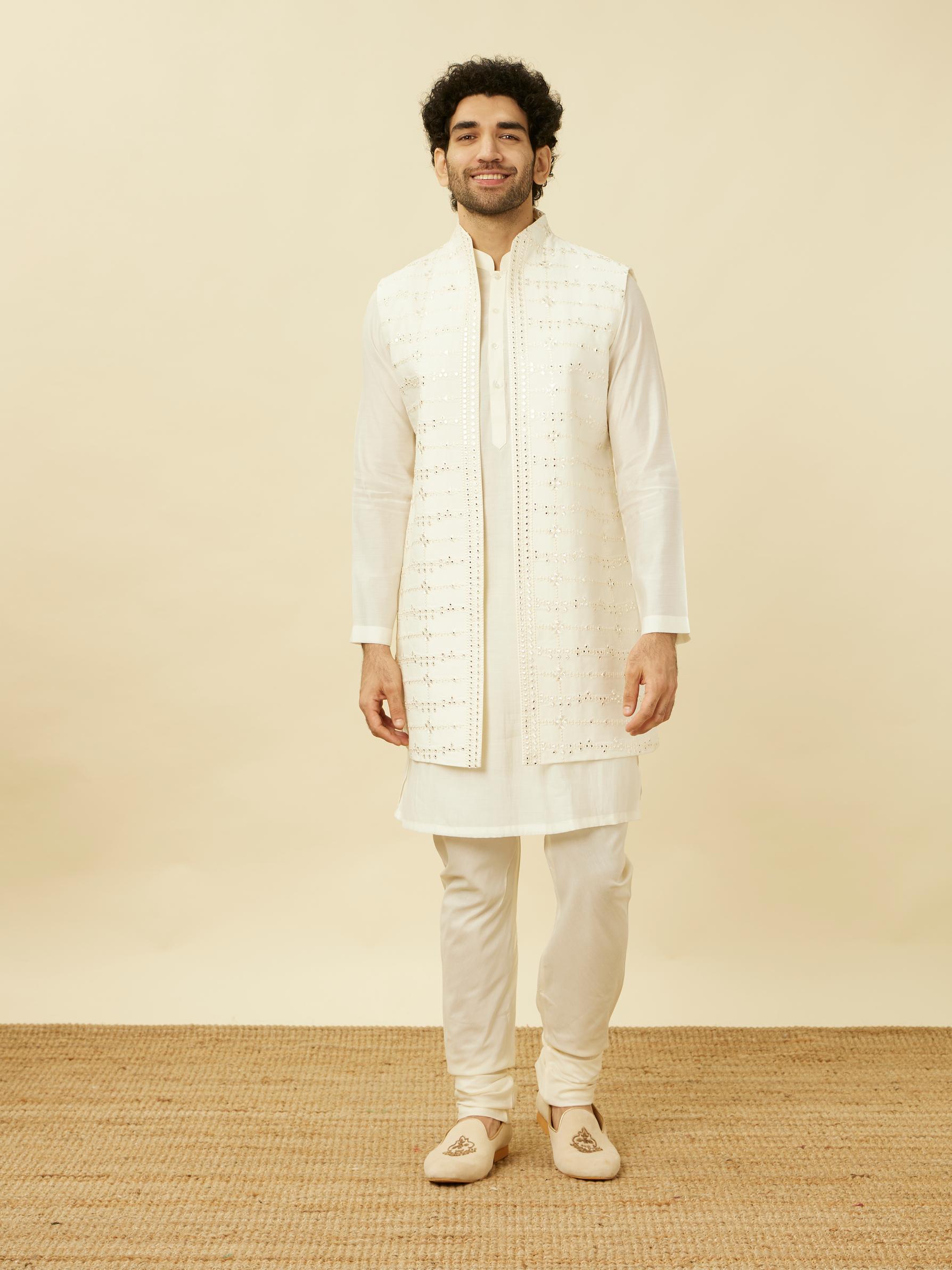 Twamev Men Dazzling White Kurta Jacket Set
