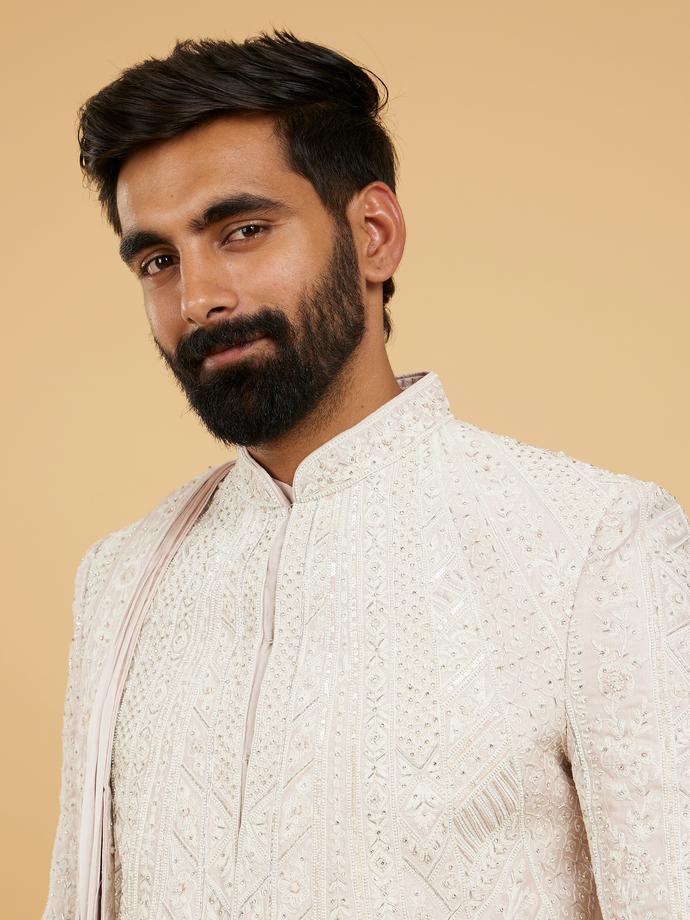 Twamev Men Dusty Pink Silk Sherwani Set