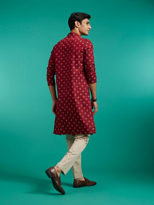 Diwas Men Maroon Red Buta Printed Kurta