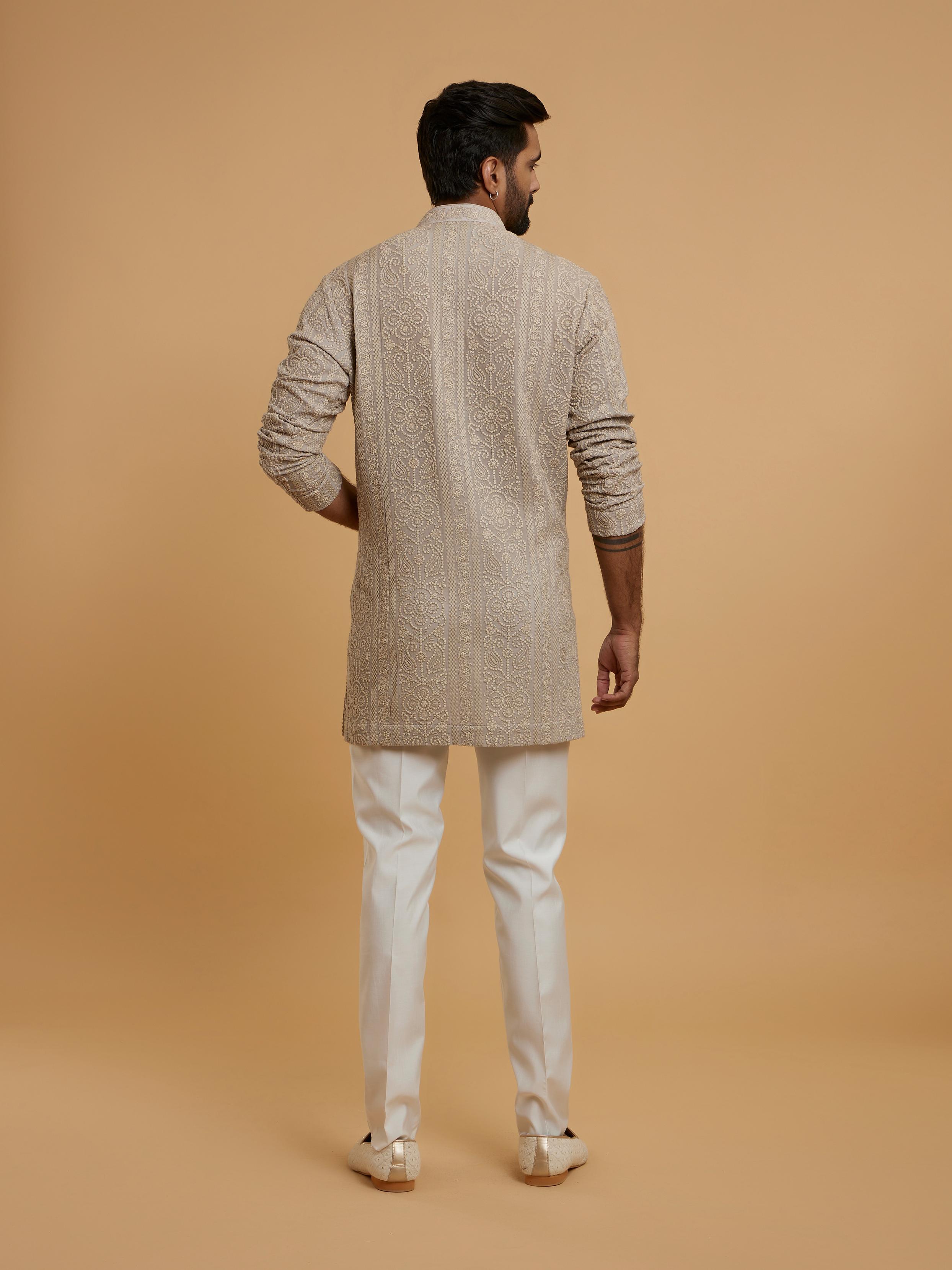 Twamev Men Beige Extravaganza Georgette Kurta Pajama