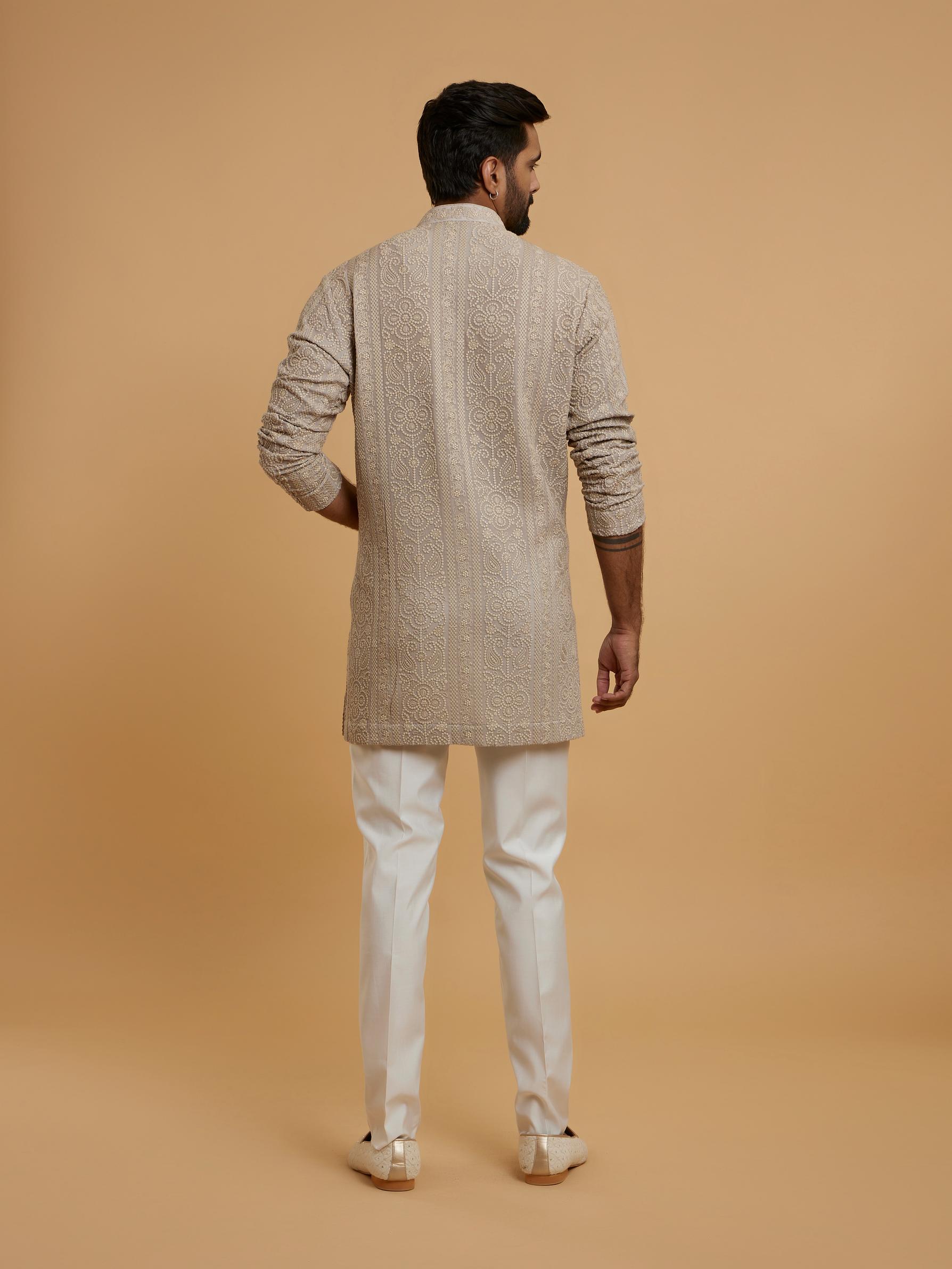 Twamev Men Beige Extravaganza Georgette Kurta Pajama