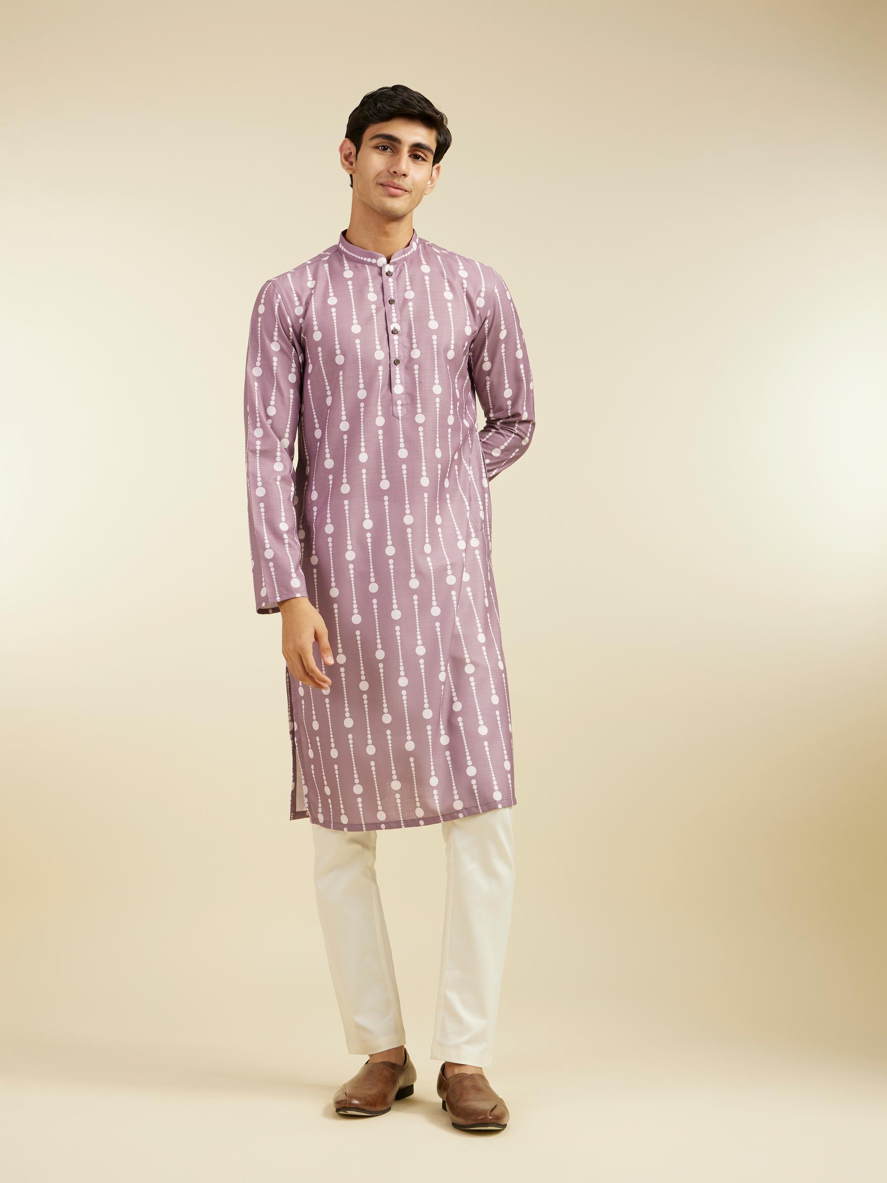 Diwas Men Soft Lilac Modish Dotted Printed Kurta