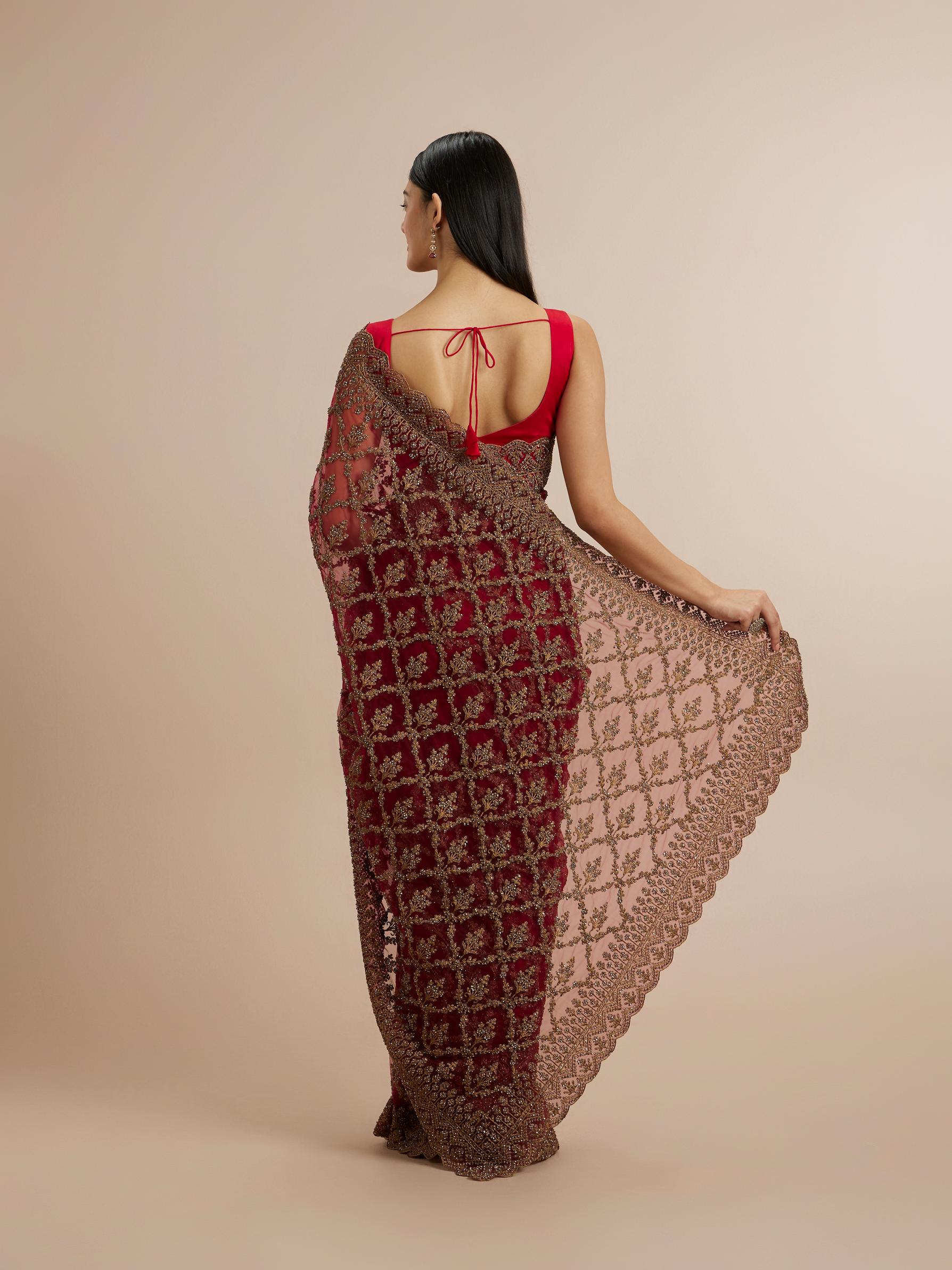 Twamev Women Enchanting Rust Red Net Saree