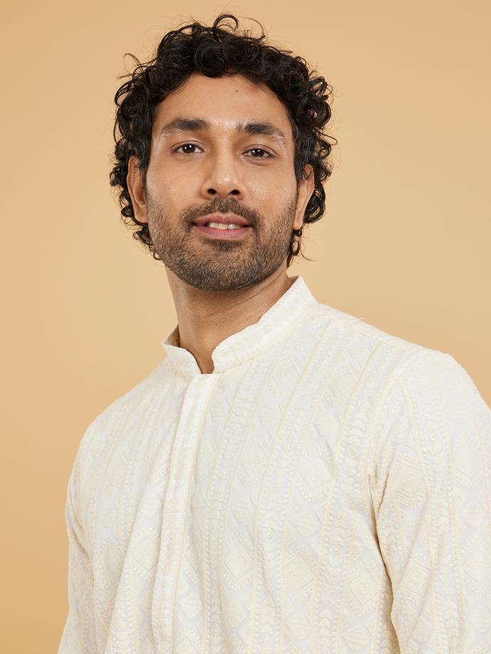 Twamev Men Cream color Kurta Pajama