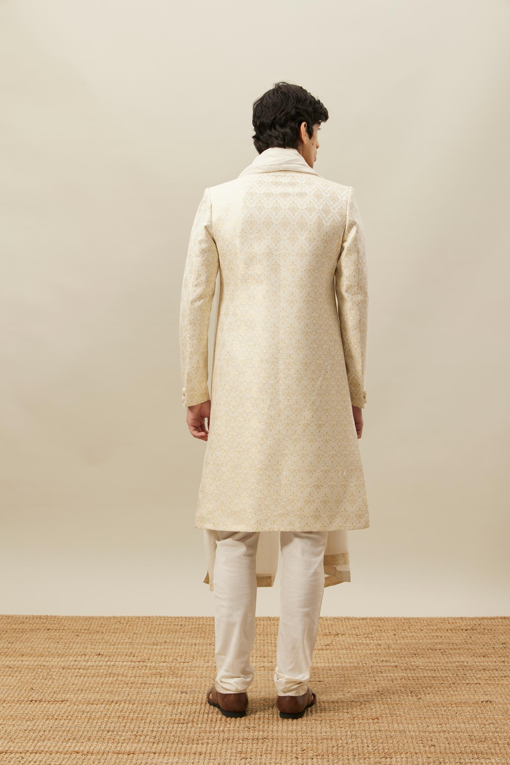 Twamev Men Biscuit Woven Sherwani Set