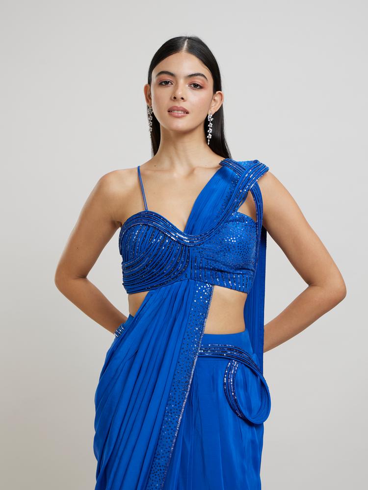 Twamev Women Enchanting Indigo Blue Satin Saree
