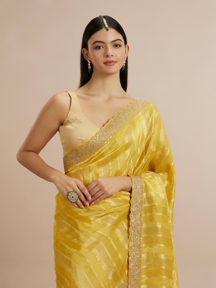 Twamev Women Radiant Yellow Tissue Saree
