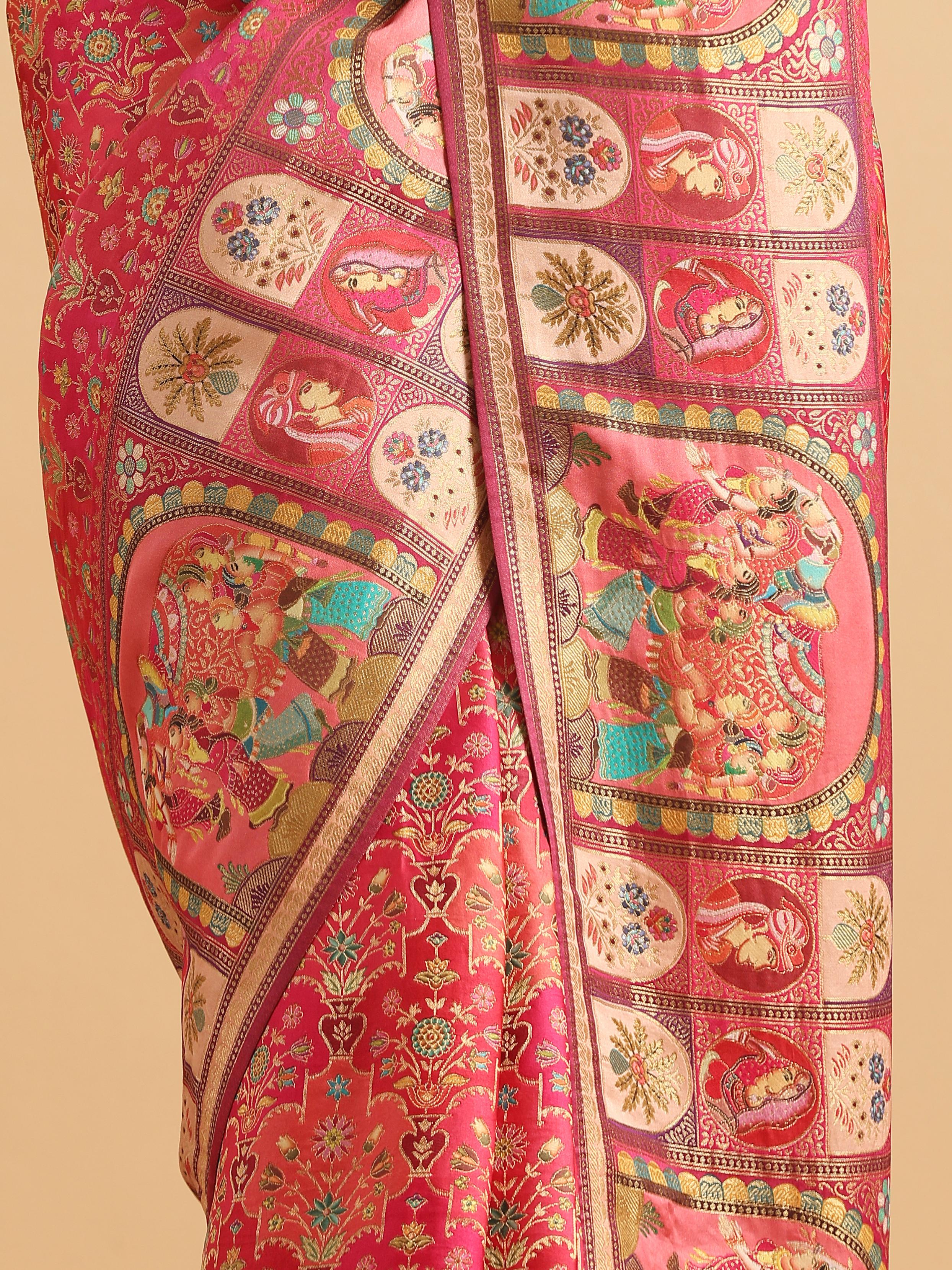 Twamev Women Royal Blossom Rani Pink Saree