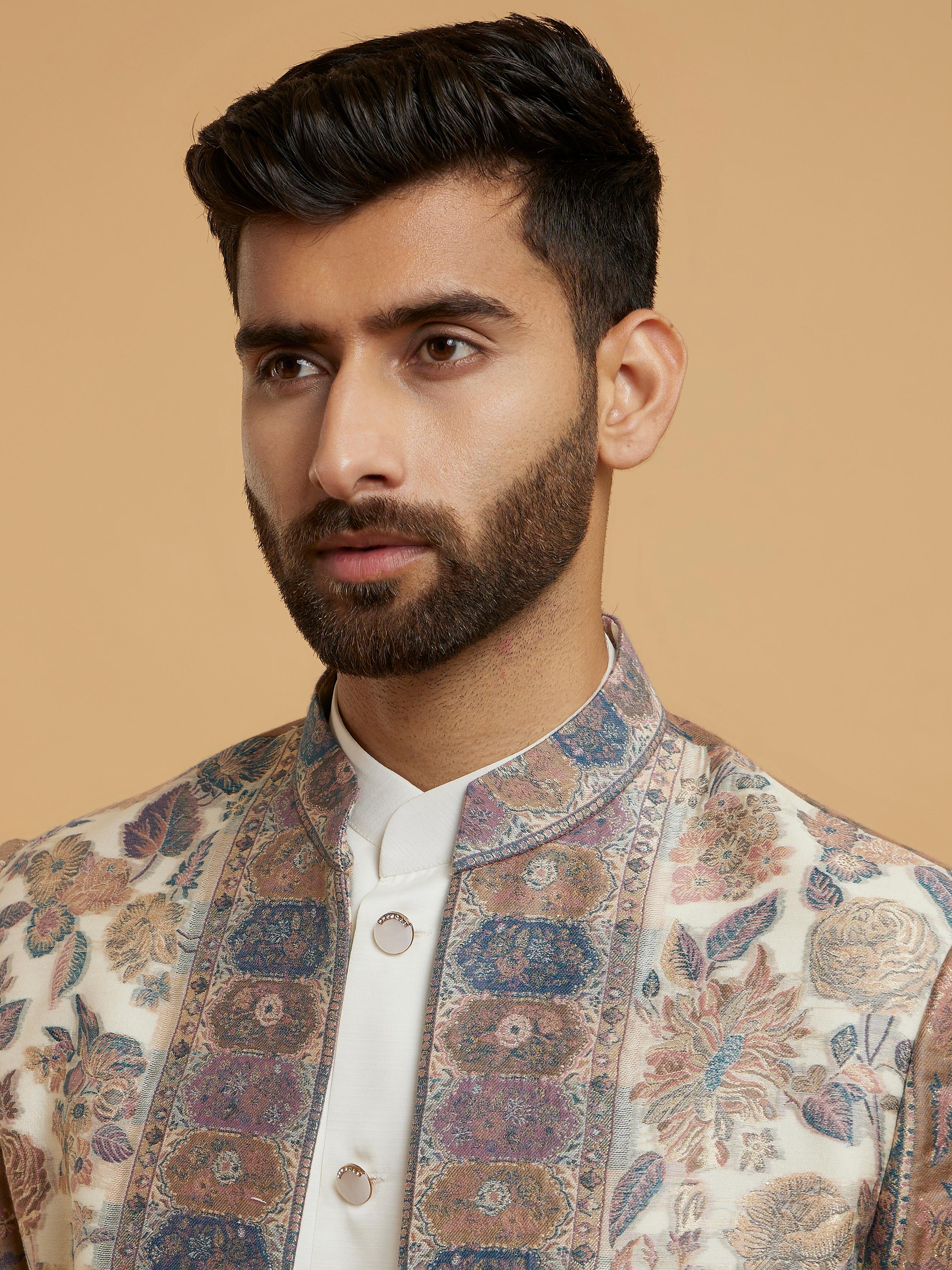 Twamev Men Creamy Splendor Indo Western Suit