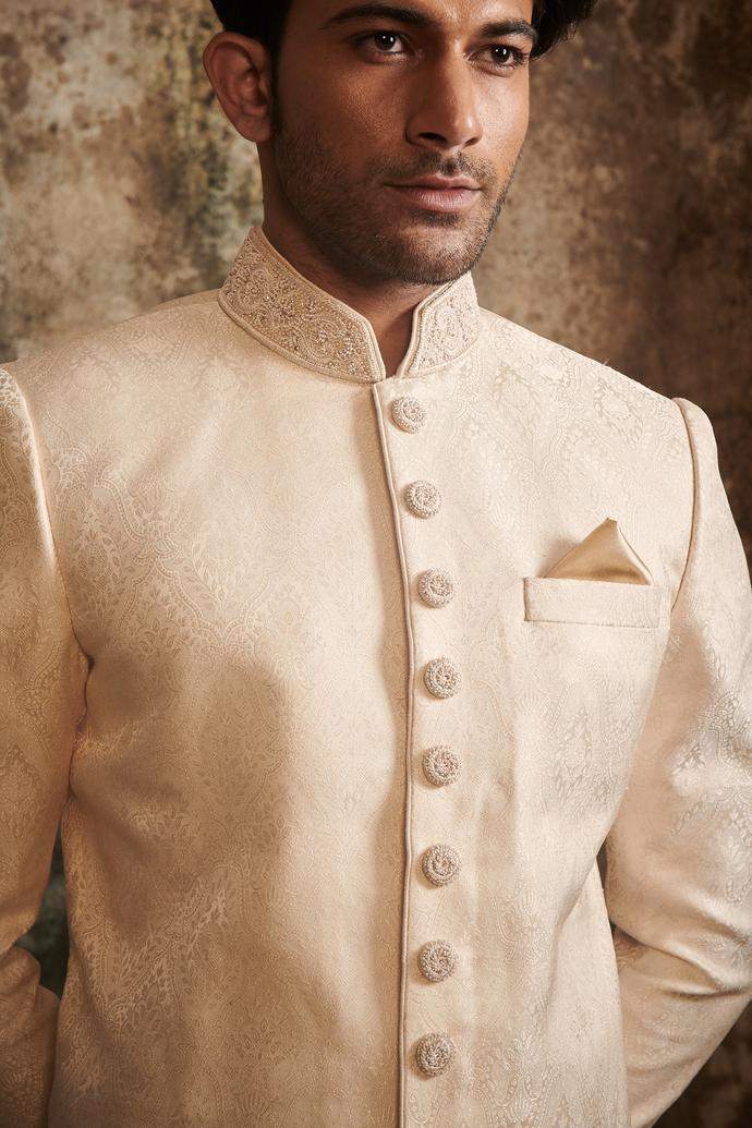 Twamev Men Delicate Peach Brocade Sherwani