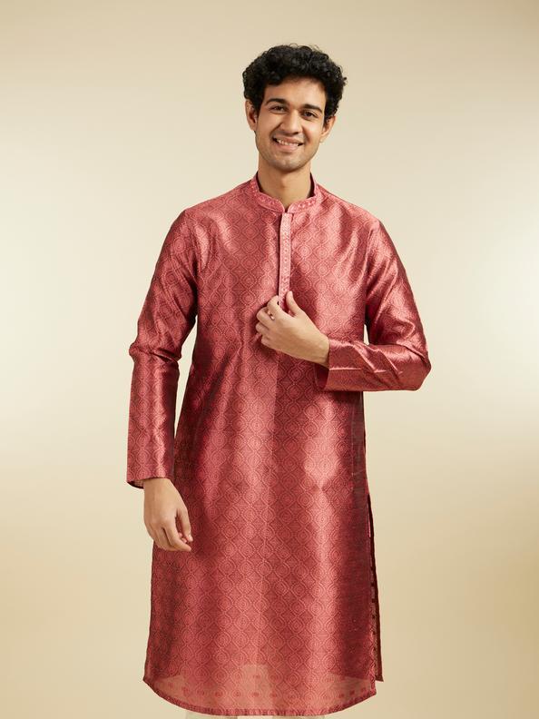 Diwas Men Rust Red Ogee Jaal Patterned Kurta