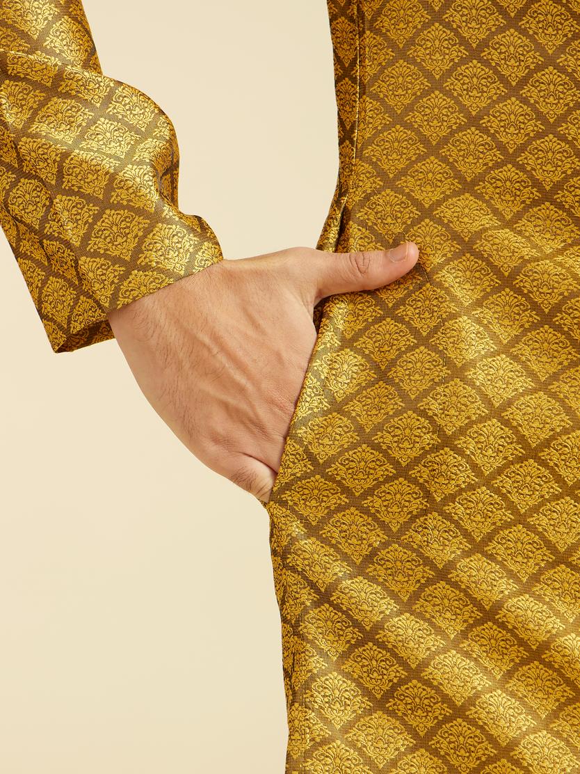 Diwas Men Mustard Yellow Jaal Patterned Kurta