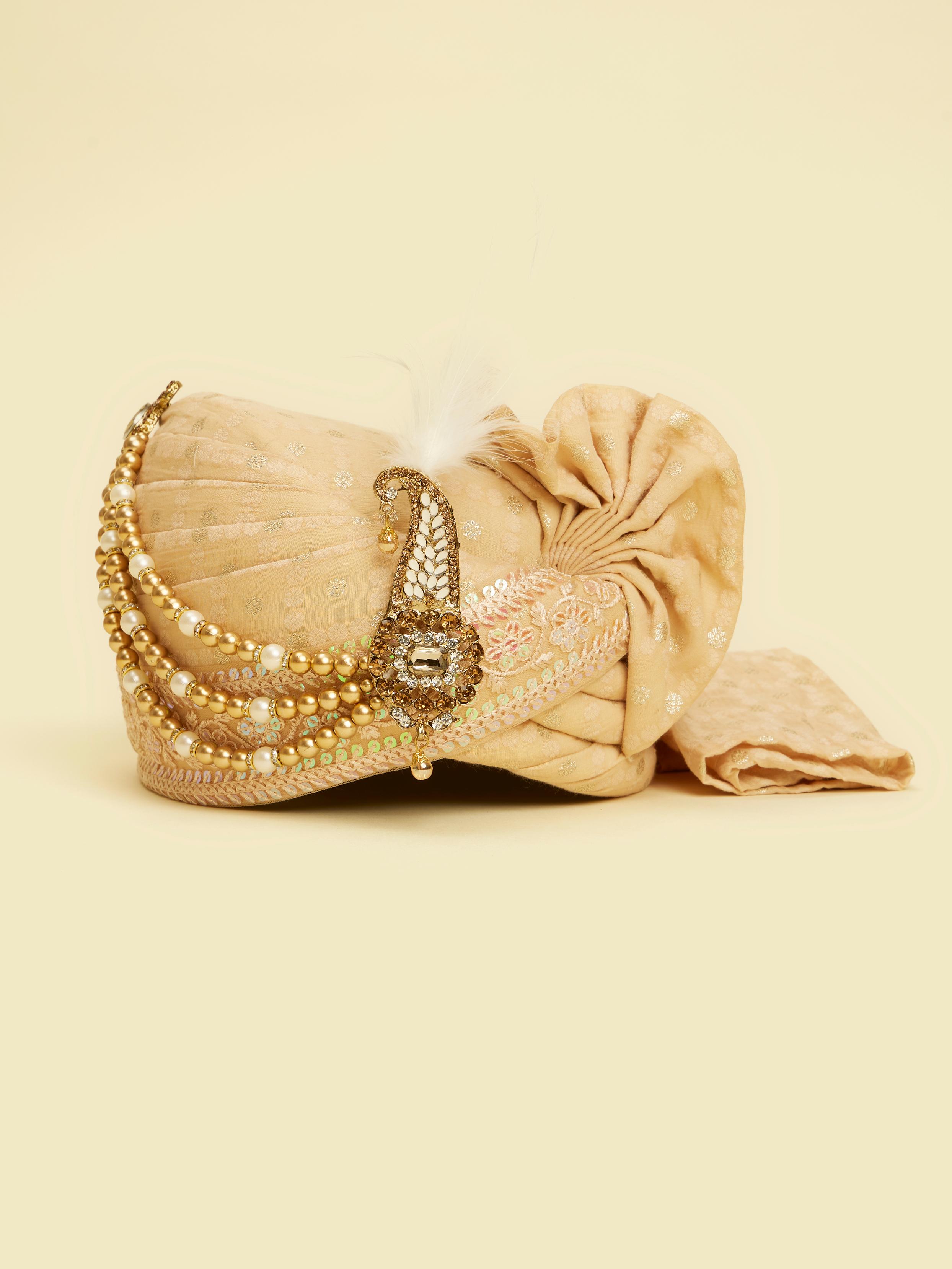 Twamev Men Elegant Beige Chanderi Safa