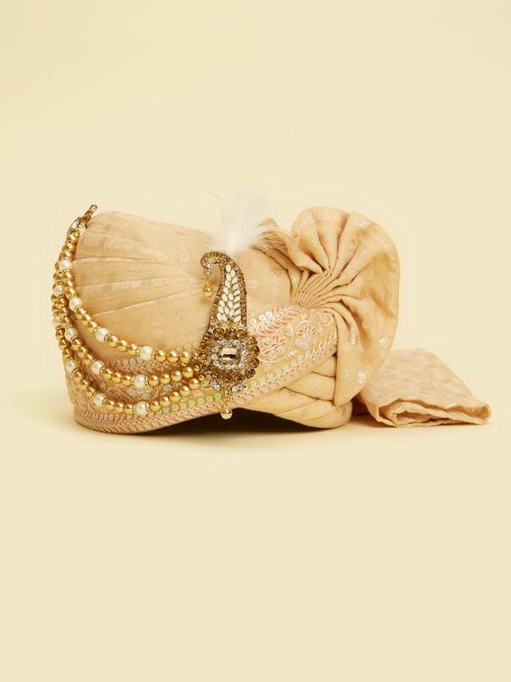 Twamev Men Elegant Beige Chanderi Safa
