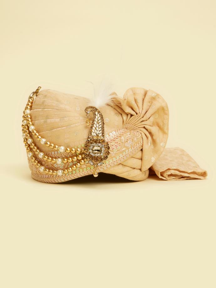 Twamev Men Elegant Beige Chanderi Safa