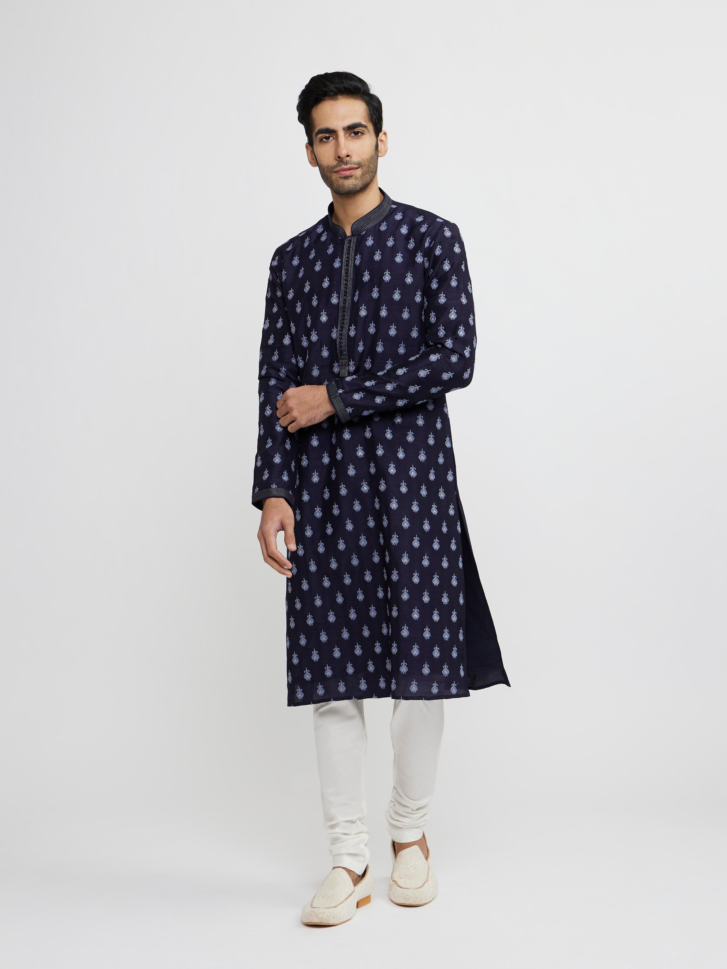 Twamev Men Dark Blue Festive Radiance Kurta Pajama