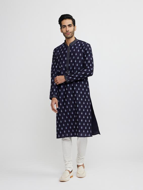 Twamev Men Dark Blue Festive Radiance Kurta Pajama