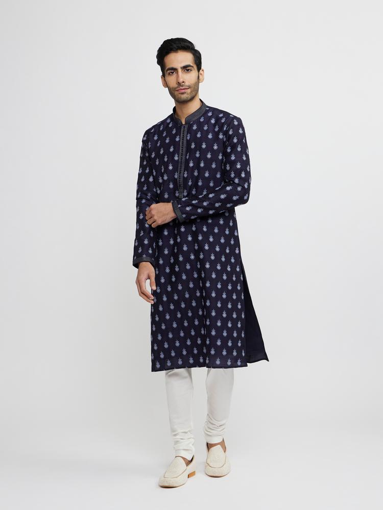 Twamev Men Dark Blue Festive Radiance Kurta Pajama