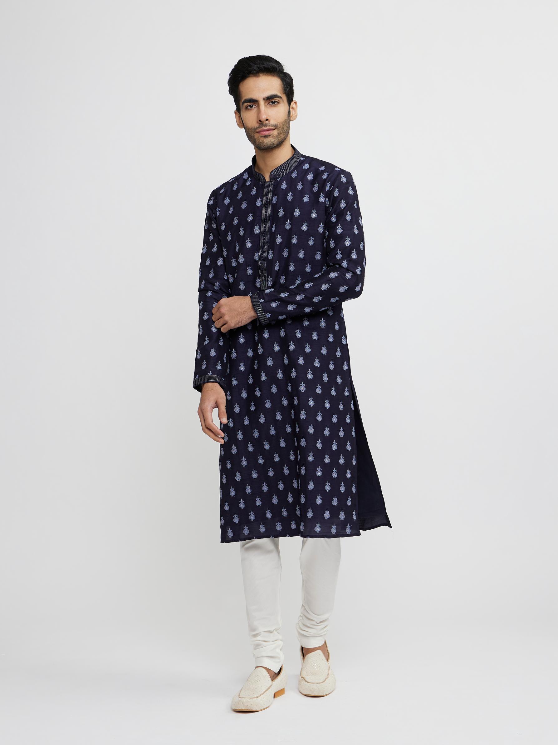 Twamev Men Dark Blue Festive Radiance Kurta Pajama